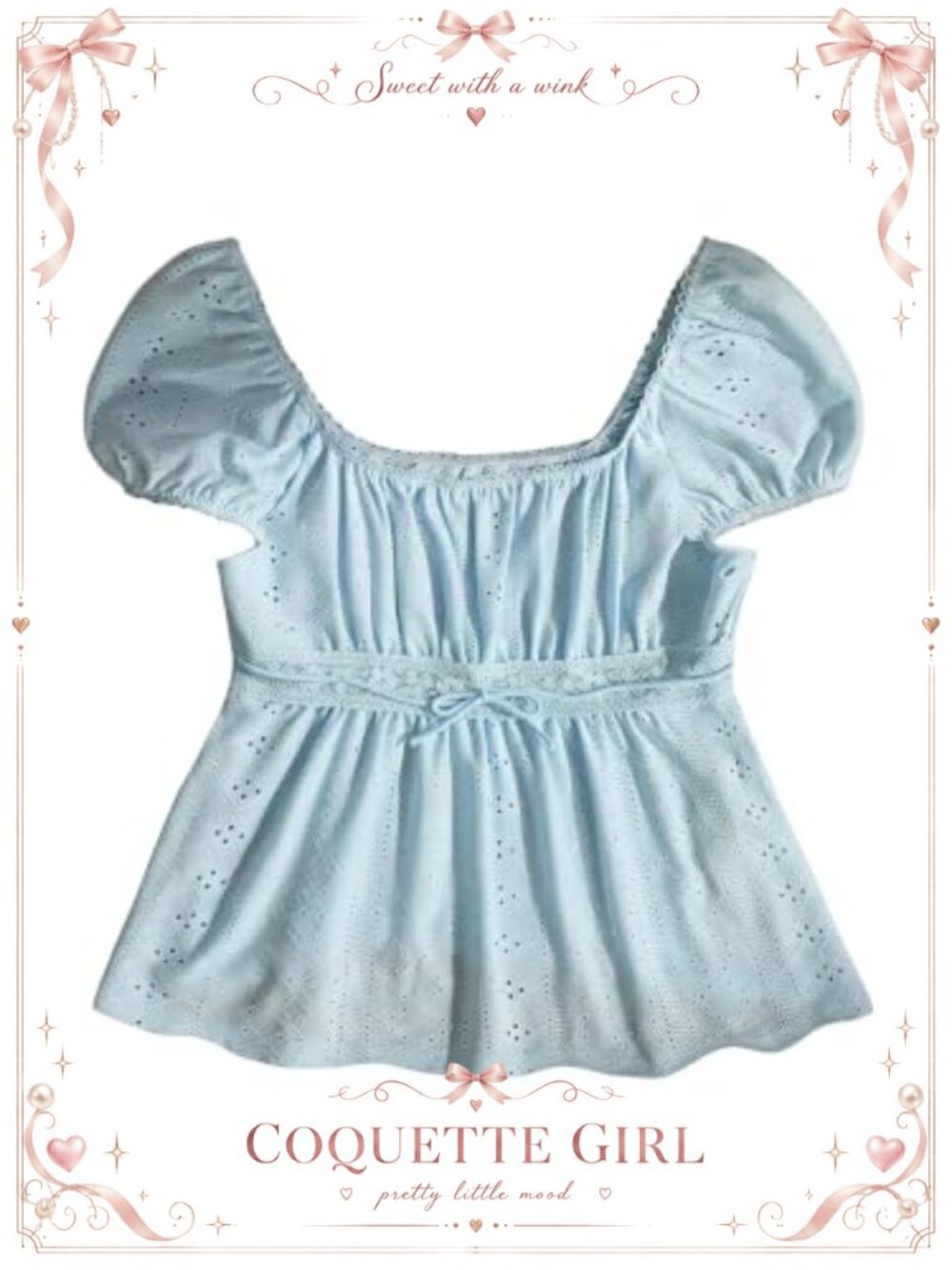Girls Summer Peplum Babydoll Top Eyelet Lace Puff Sleeve Blouse